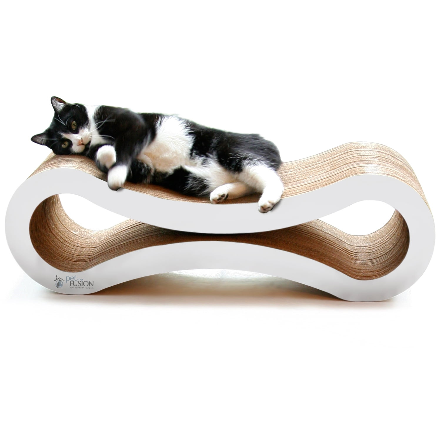 PetFusion Ultimate Durable Cat Scratcher Lounge & Bed with Cat Scratching Pad, Reversible Infinity, White, 33.90"L