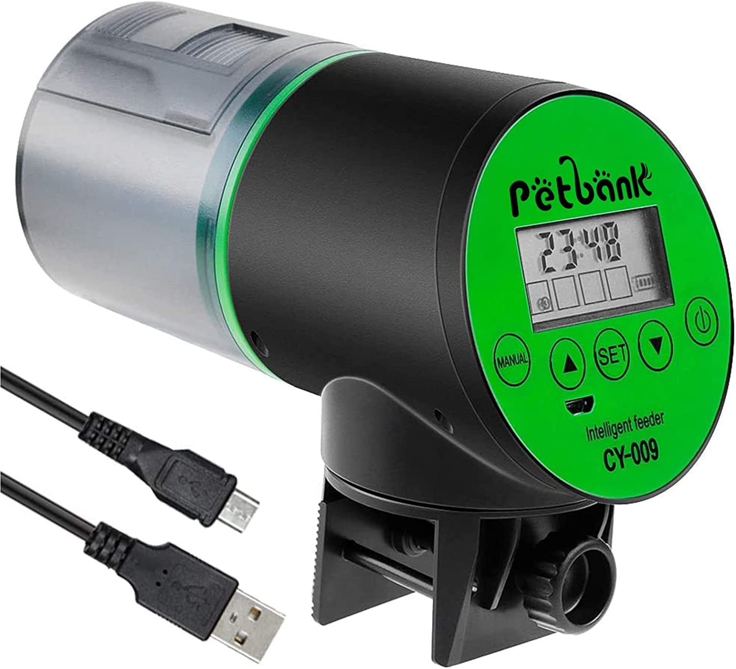 Petbank Automatic Fish Feeder for Aquarium, Auto Fish Food Dispenser with Timer, USB Charging, Green