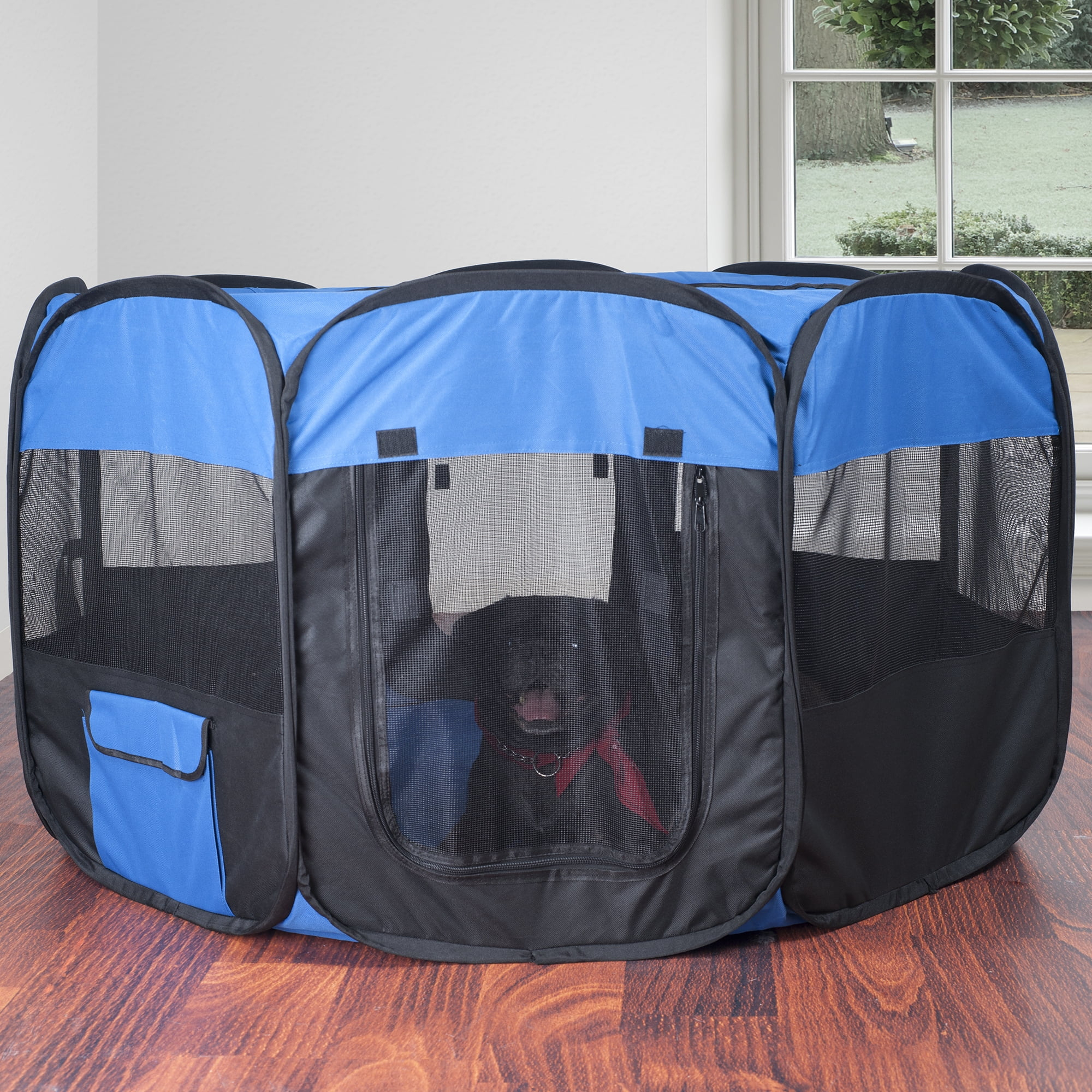Pet Playpen - 42x25 Pop-Up Dog Kennel with Carry Bag - Portable Play Pen for Dogs, Cats, Rabbits, and Small Animals by  (Blue)