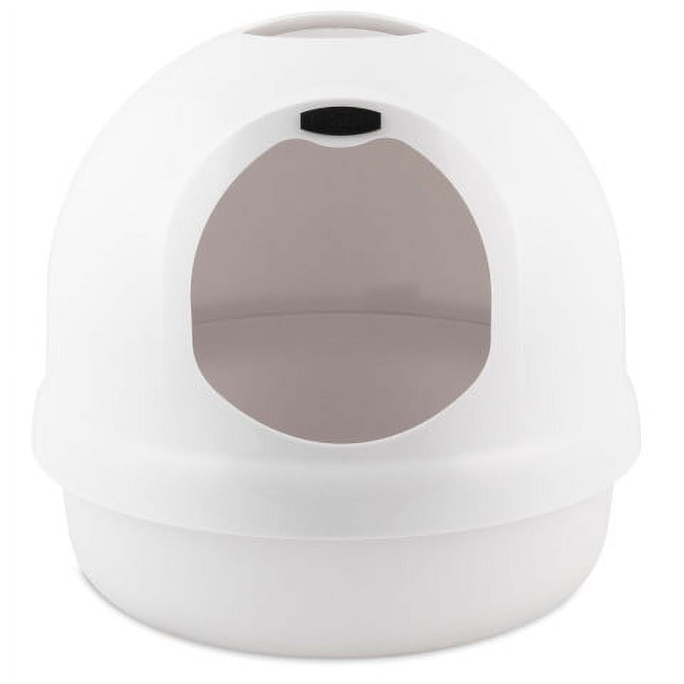 Petmate Booda Dome Plastic Enclosed Cat Litter Box with Dome Lid, Covered Cat Litter Pan, White