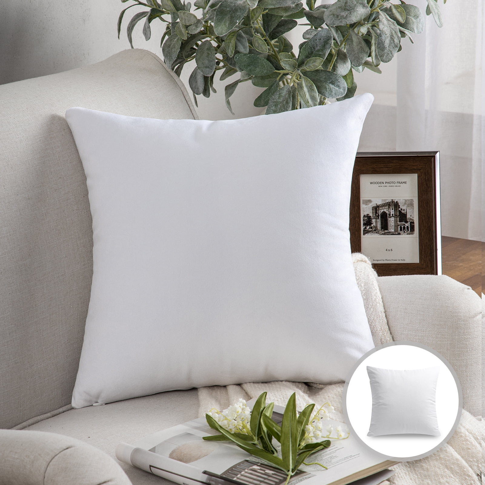 Phantoscope Soft Silky Velvet Series Decorative Throw Pillow, 18" x 18", True White, 1 Pack