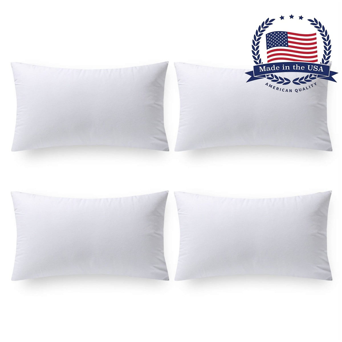 Phantoscope Throw Pillow Inserts, Hypoallergenic Square Form Decorative for Couch Bed Inserts, Made in USA, 4 Pack, 12 x 20 inches