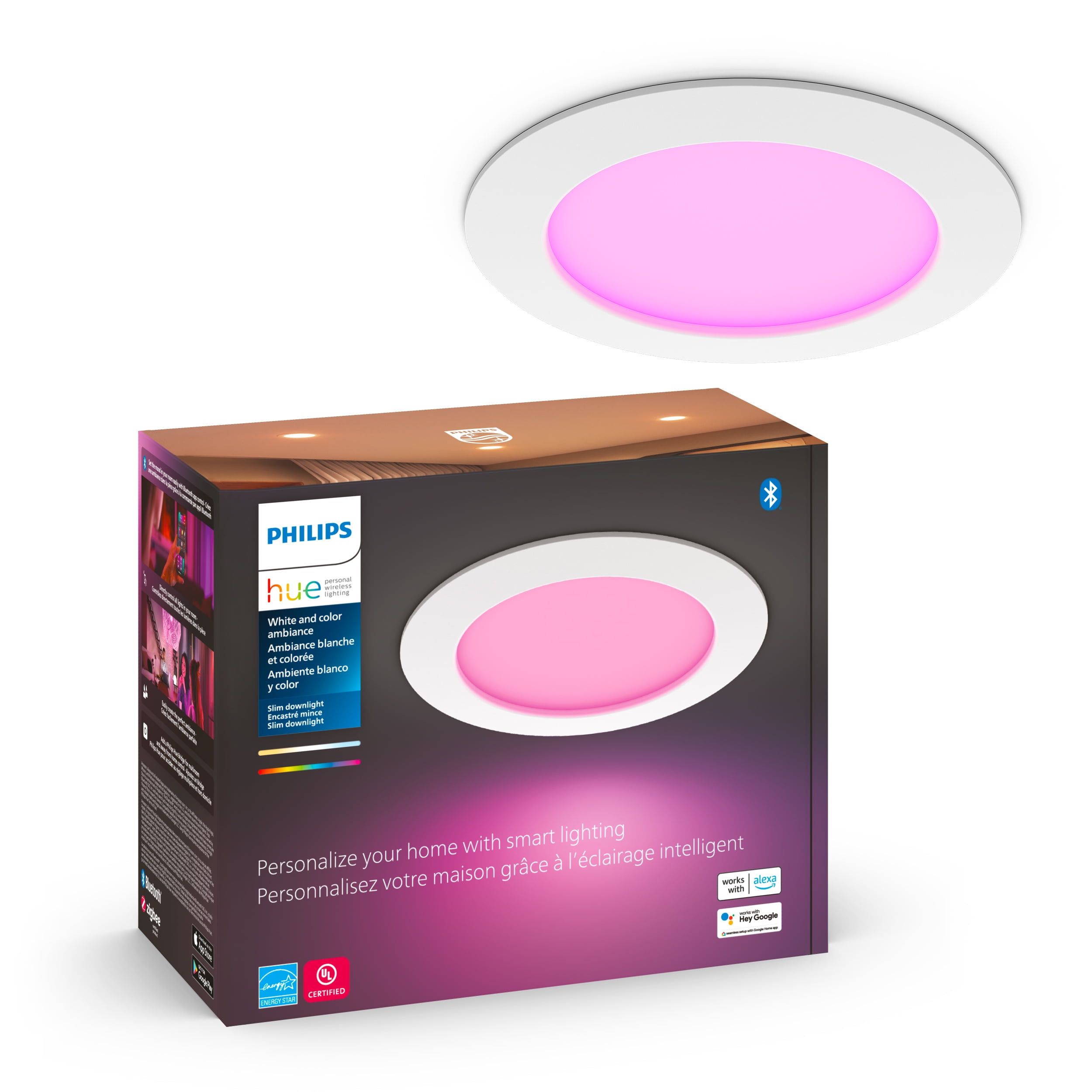 Philips Hue Slim 6-inch Downlight, White & Color Ambiance (Bluetooth Compatible), Voice Control with Alexa, Apple HomeKit & Google Assistant