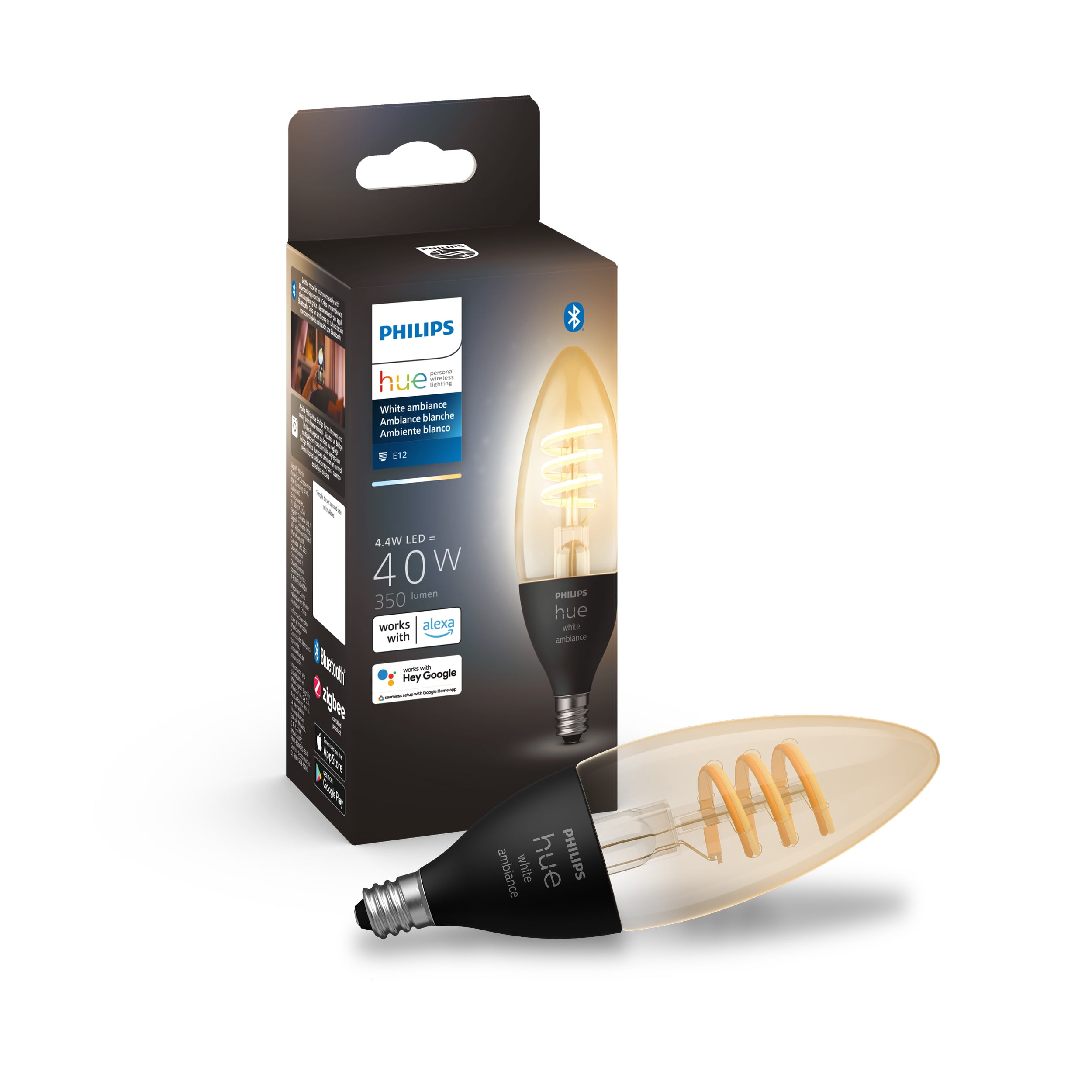 Philips Hue White Filament E12 Candle Bulb 40-Watts