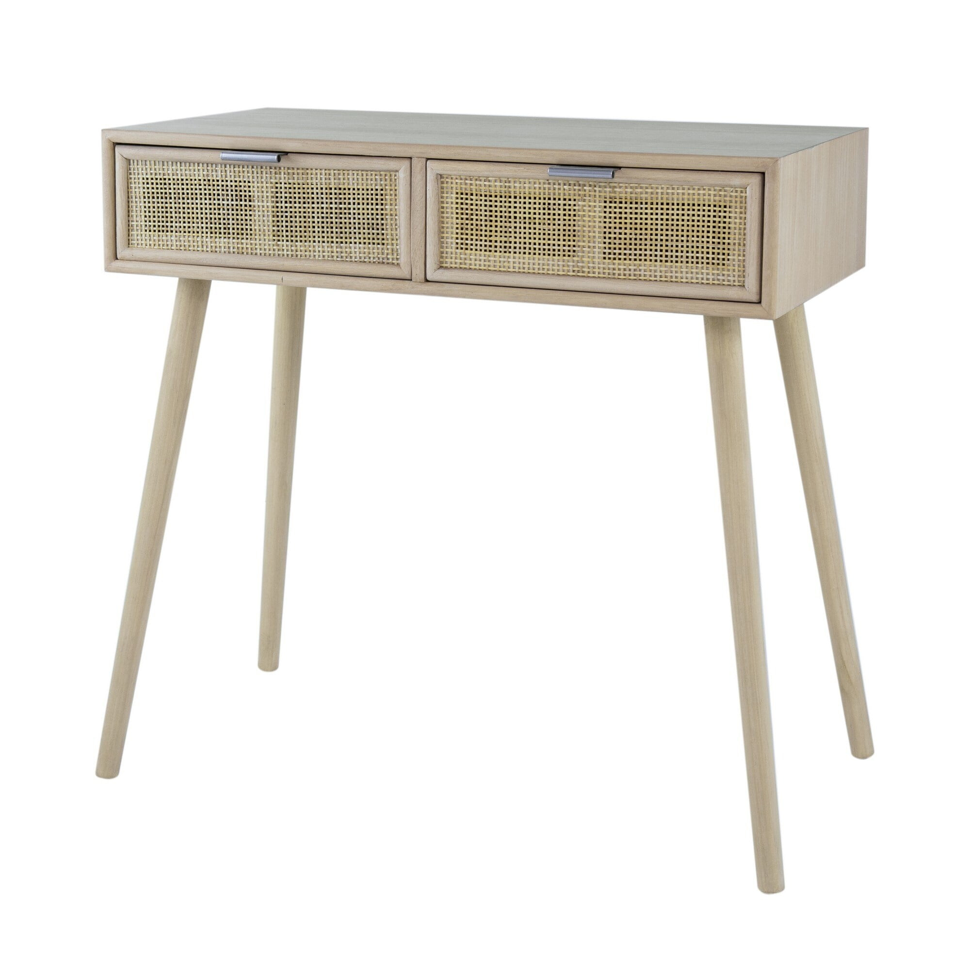 Pia 32 Inch Wood Console Table, 2 Drawers, Woven Rattan, Natural Brown - Saltoro Sherpi