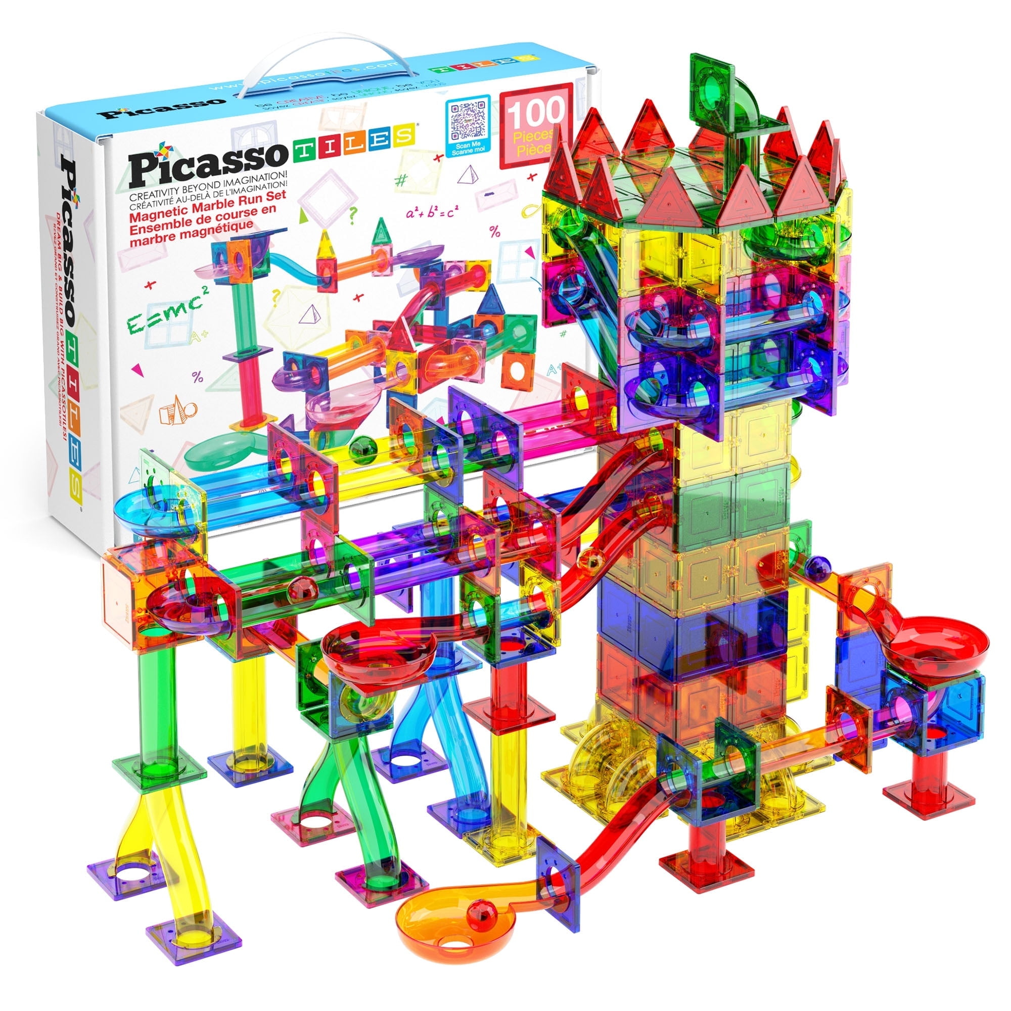 PICASSO-TILES Marble Run Race Track Building Blocks, 100 Pieces