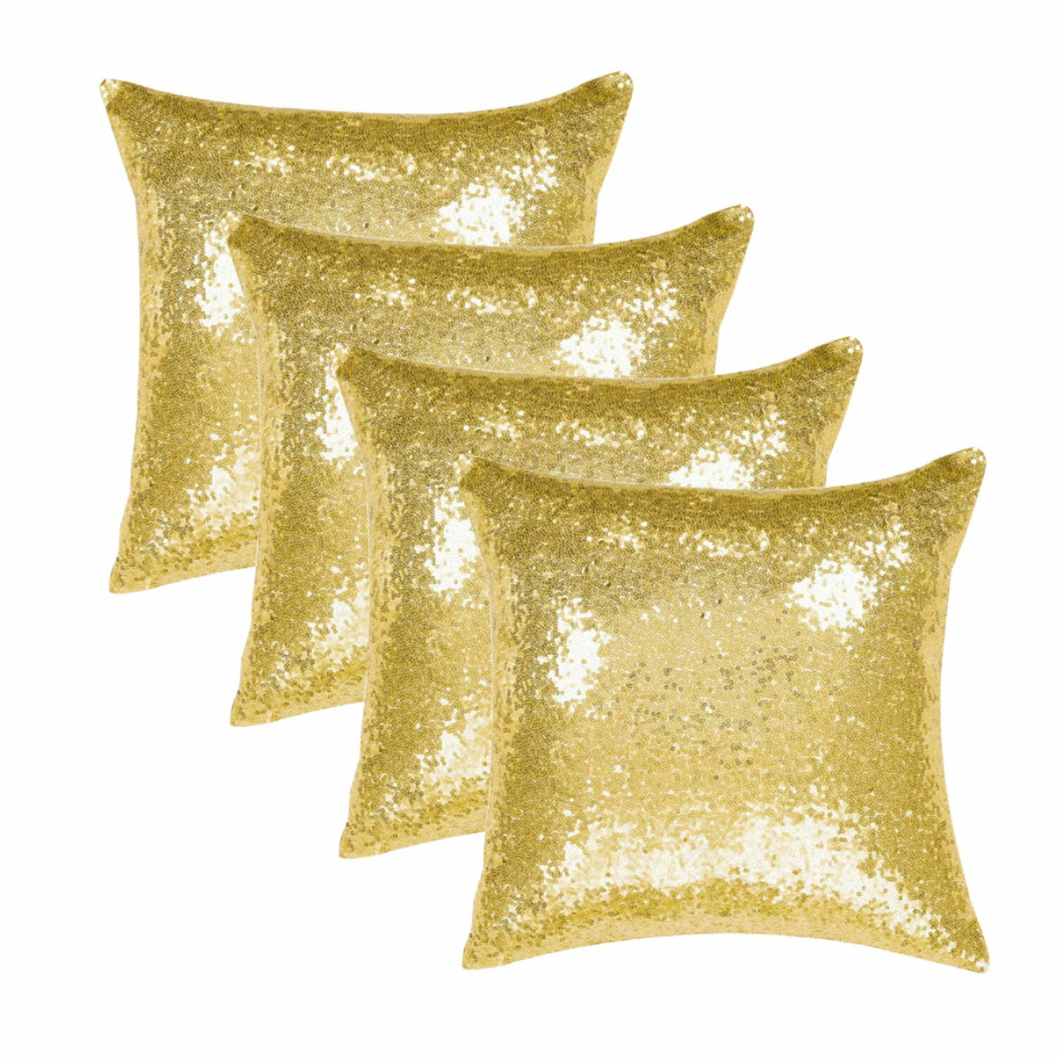 PiccoCasa 4 Pcs Sequin Throw Pillow Covers, Decorative Cushion Covers for Sofa Car Seat, 18"x18" Gold