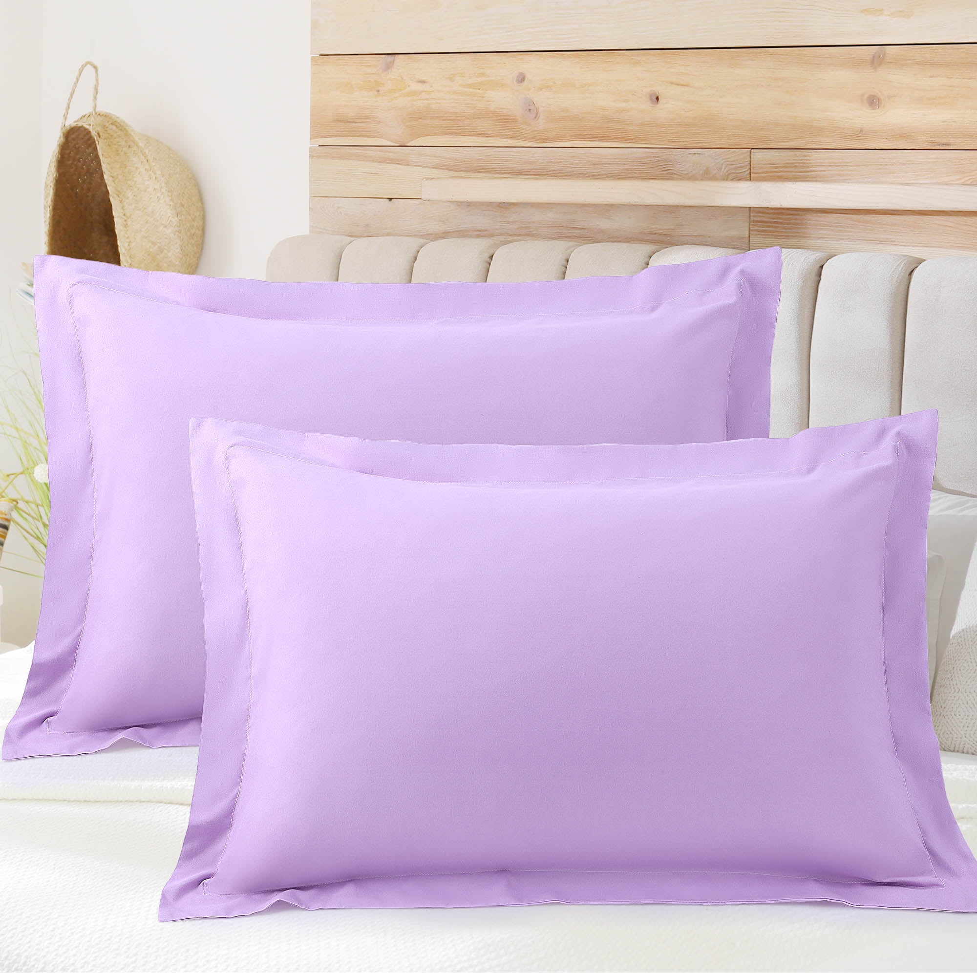 PiccoCasa Soft 1800 Microfiber Oxford Pillowcases 2Pcs, Queen Lavender