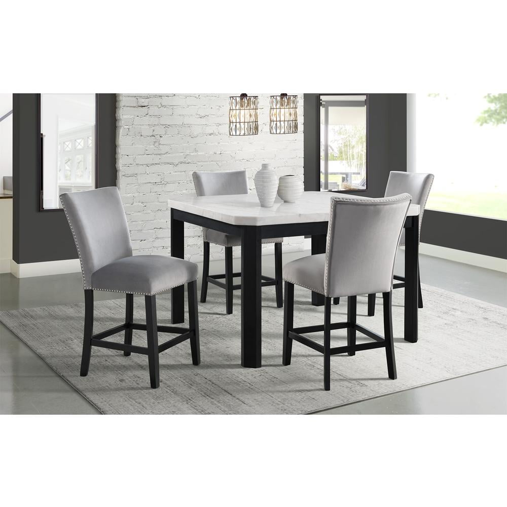 Picket House Celine Marble 5 Piece Counter Height Dining Set in Gray