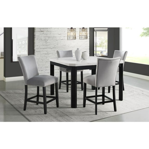 Picket House Celine Marble 5 Piece Counter Height Dining Set in Gray