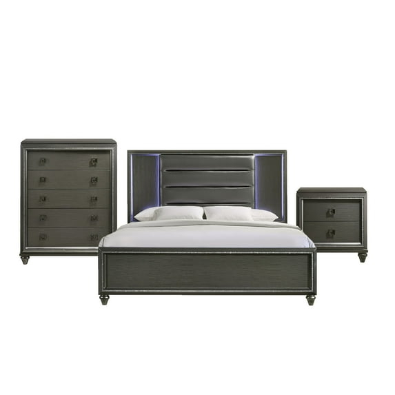Picket House Furnishings Faris King Panel 3PC Bedroom Set in Black
