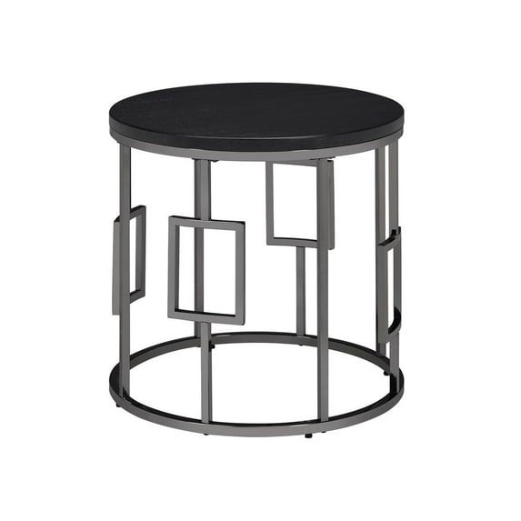 Picket House Furnishings Kendall Round End Table in Black/Chrome