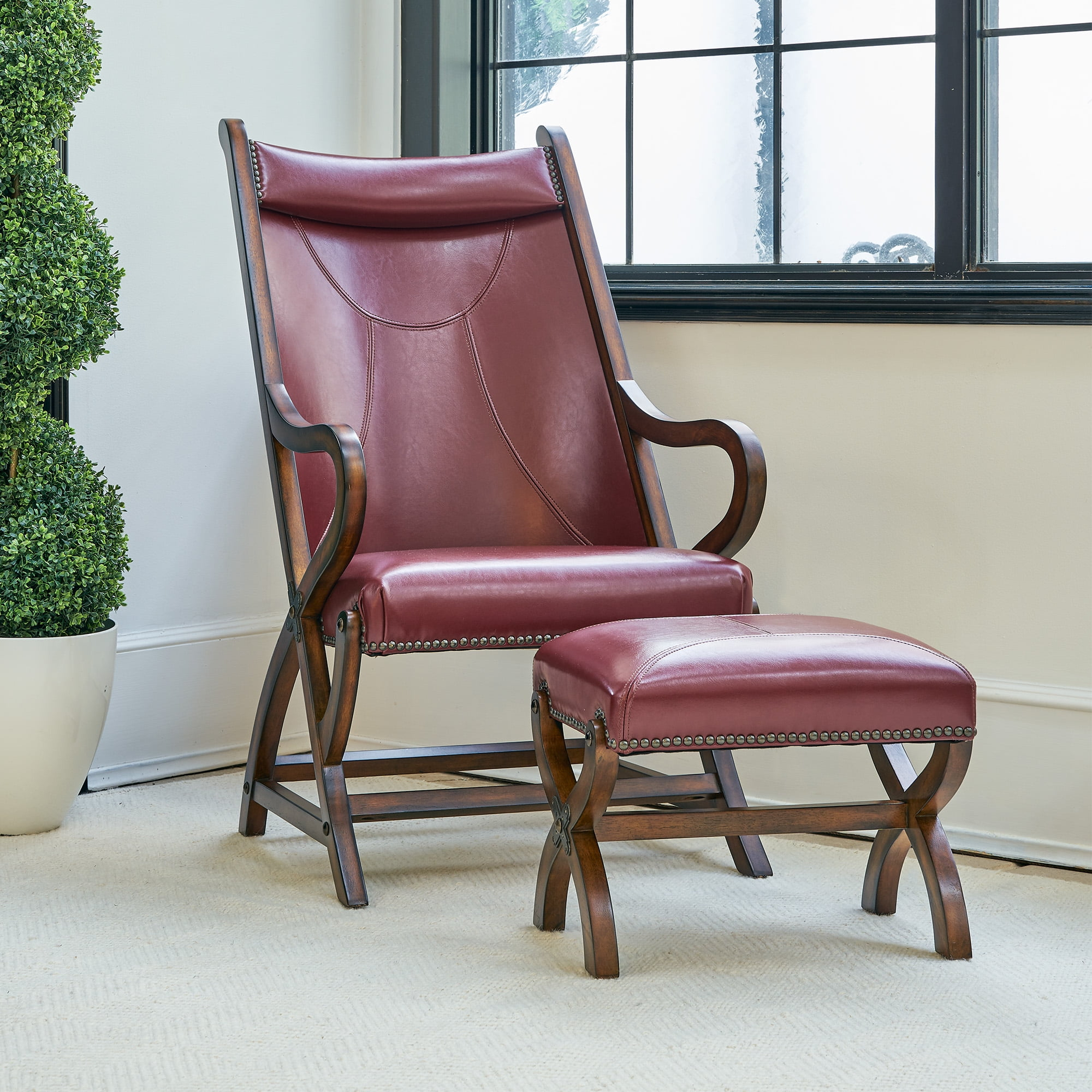 Picket House Furnishings Odessa Chair & Ottoman Set in Cherry