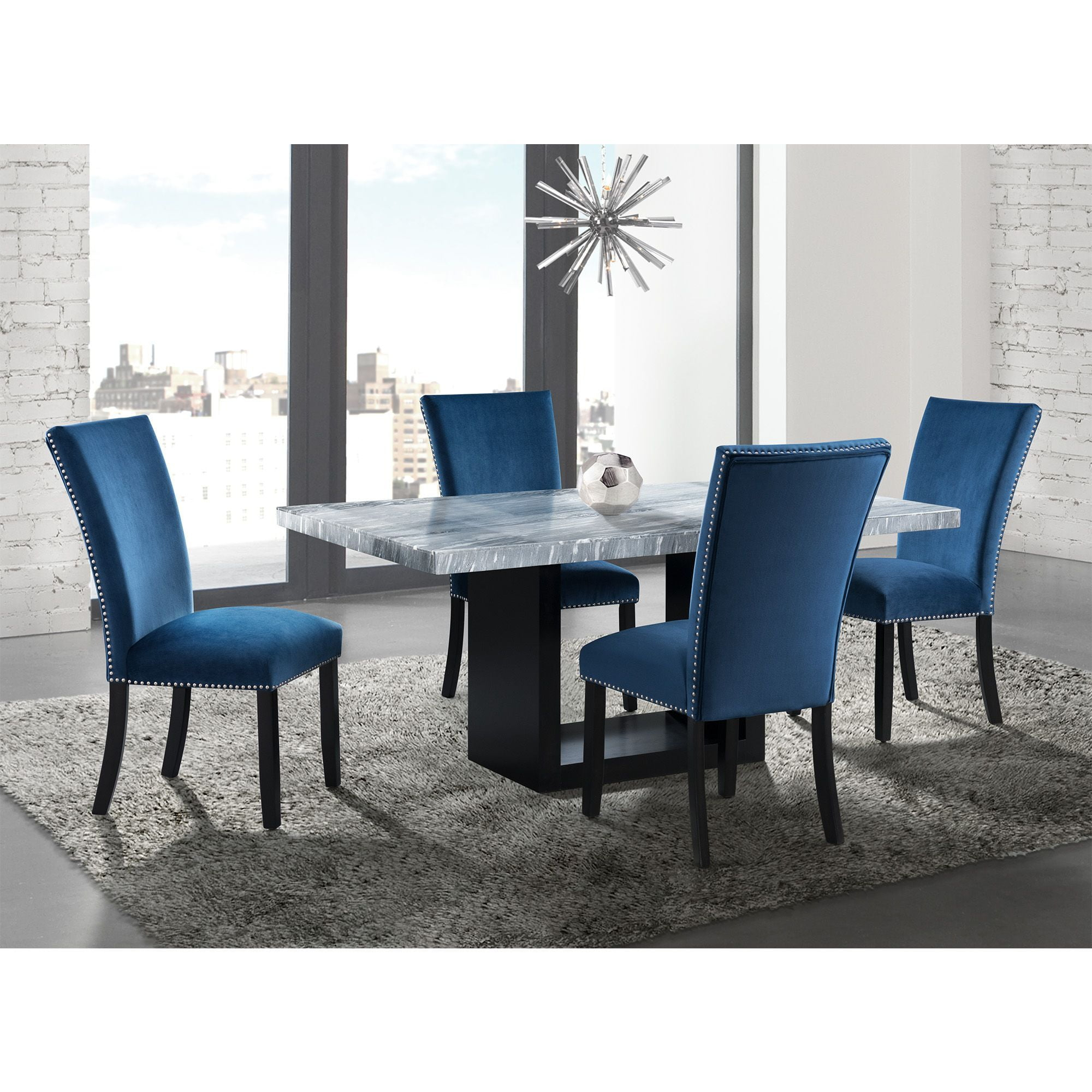 Picket House Furnishings Willow Marble Standard Height Table in Gray