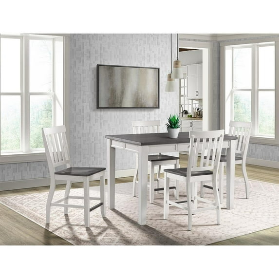 Picket House Jamison Two Tone 5 Piece Counter Height Dining Set in White