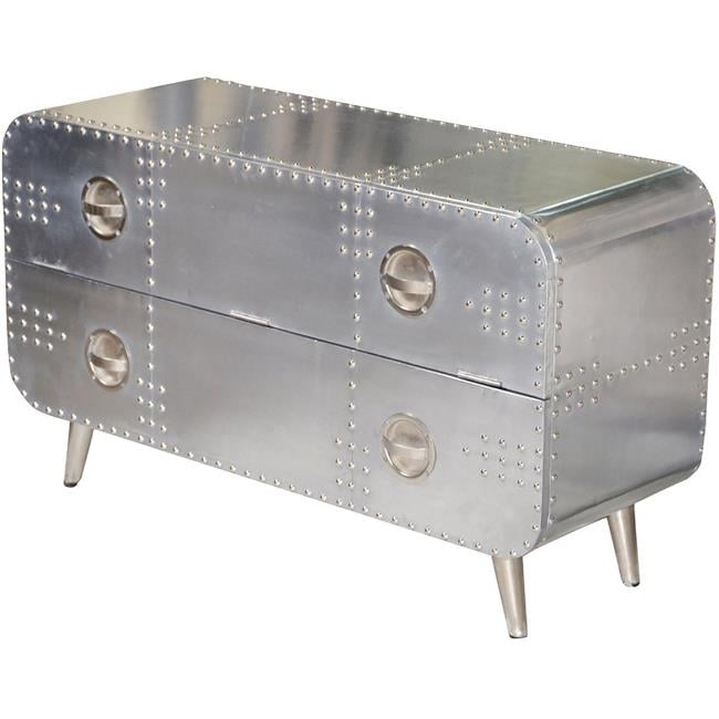 Pilot 1-Drawer 1-Shelf TV Console with Silver Aluminum Cladding