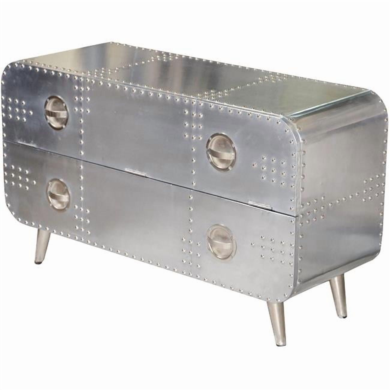 Pilot 1-Drawer 1-Shelf TV Console with Silver Aluminum Cladding