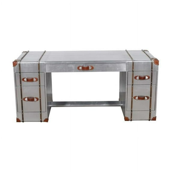 Pilot Executive Desk with Silver Aluminum Cladding and Leather Accents