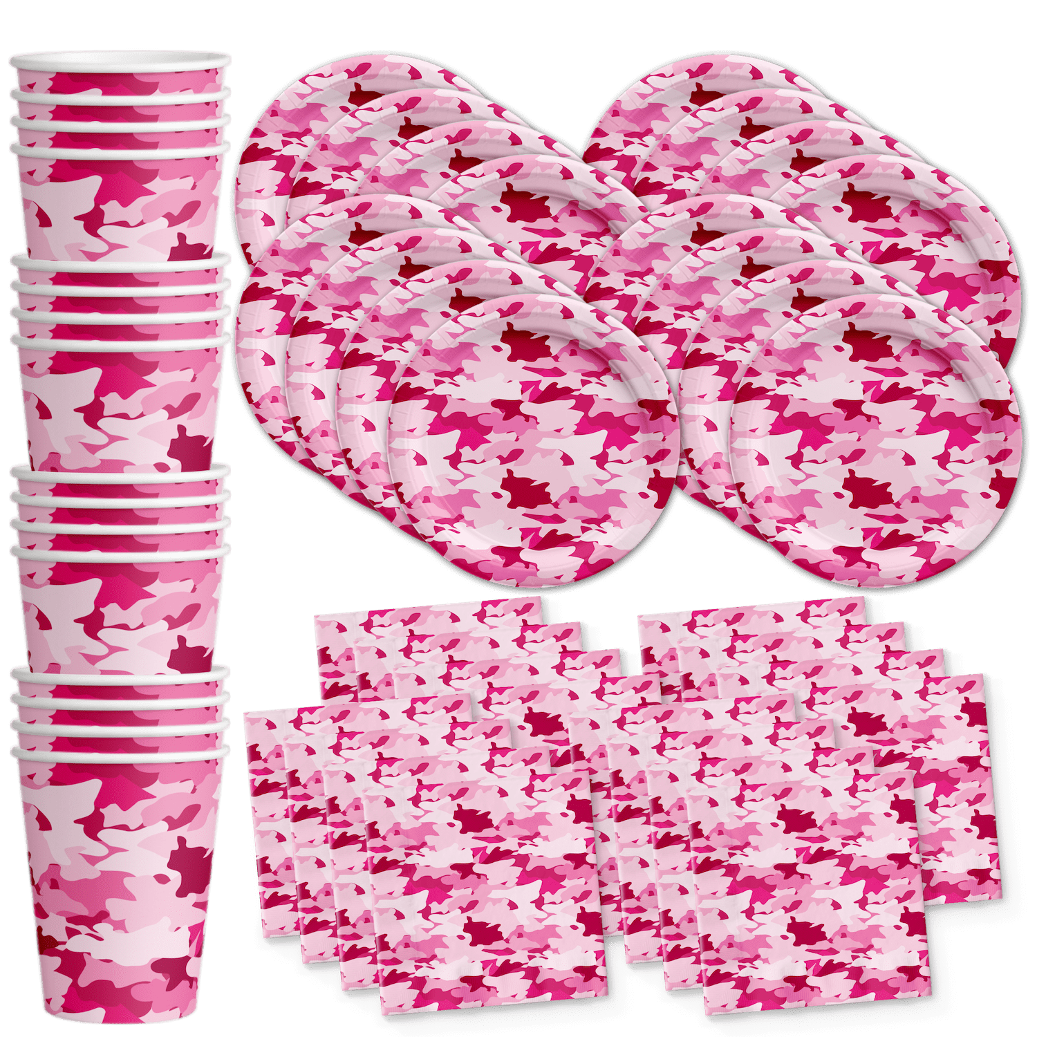 Pink Camo Birthday Party Supplies Set Plates Napkins Cups Tableware Kit for 16
