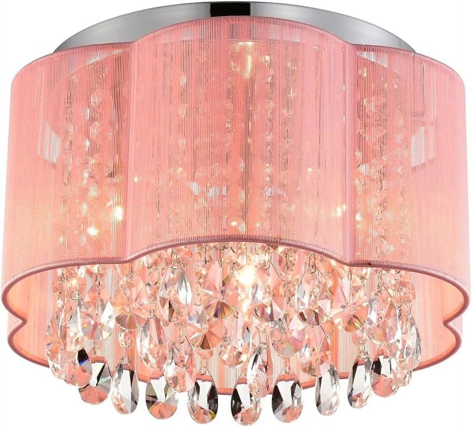 Pink Chandelier Drum Flush Mount Chandelier Crystal Ceiling Light Fixture 3 Light Bedroom Chandelier