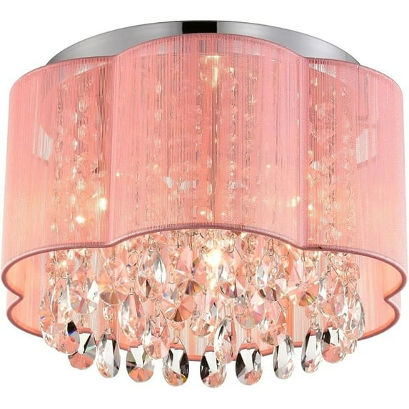 Pink Chandelier Drum Flush Mount Chandelier Crystal Ceiling Light Fixture 3 Light Bedroom Chandelier
