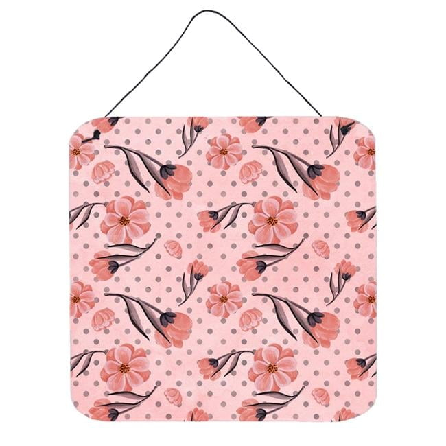 Pink Flowers & Polka Dots Wall or Door Hanging Prints, 6 x 6 in.