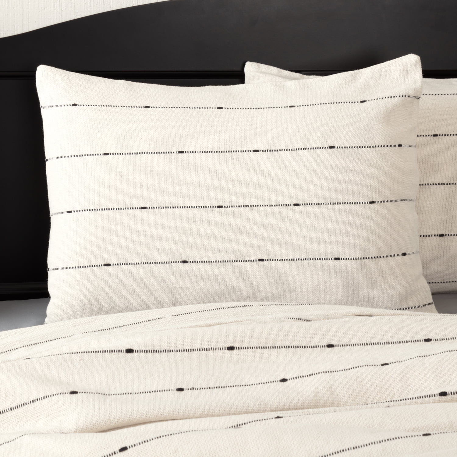Piper Classics Farmcloth Stripe Standard Pillow Sham, 21" x 27", Natural Cream Woven w/ Black, Cotton
