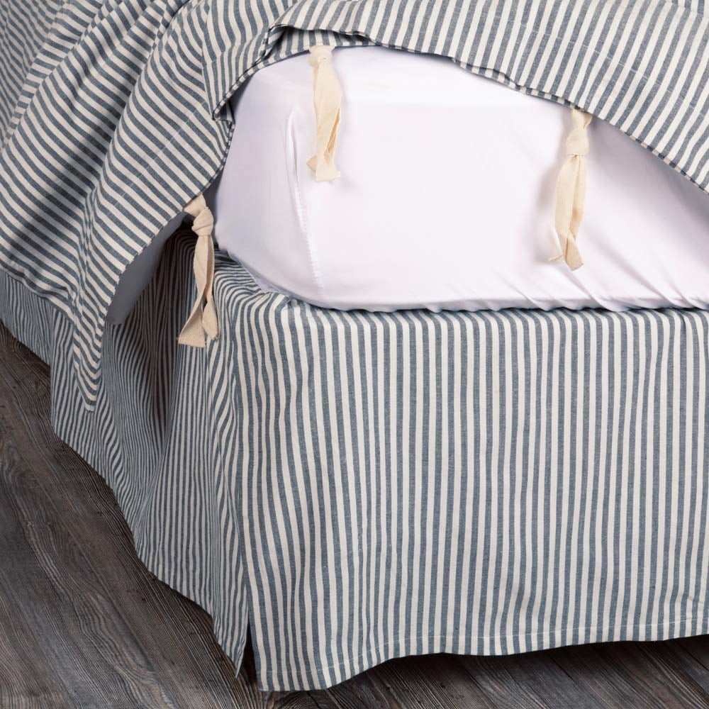 Piper Classics Farmhouse Ticking Stripe Blue King Bed Skirt, 100% Cotton