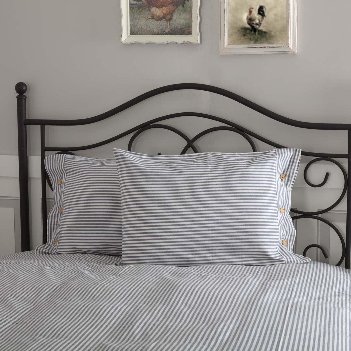 Piper Classics Farmhouse Ticking Stripe Blue Standard Sham, 21" x 27", 100% Cotton