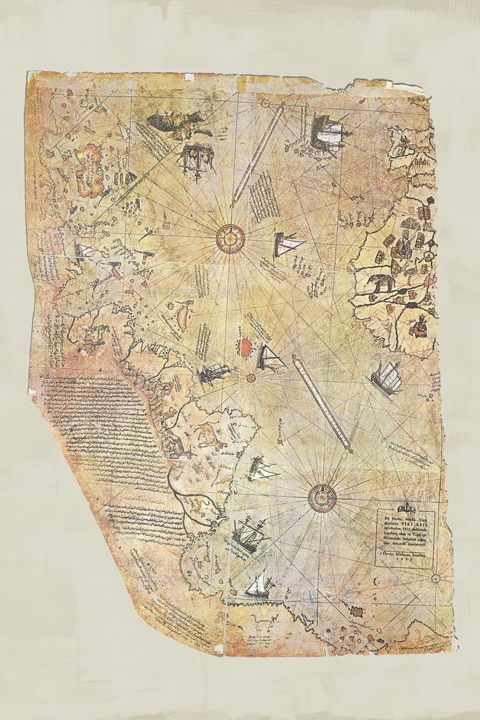 Piri Reis 1513 Historical World Map Travel World Map with Cities in Detail Map Posters for Wall Map Art Wall Decor Geographical Illustration Travel Destinations Cool Wall Art Print Poster 12x18