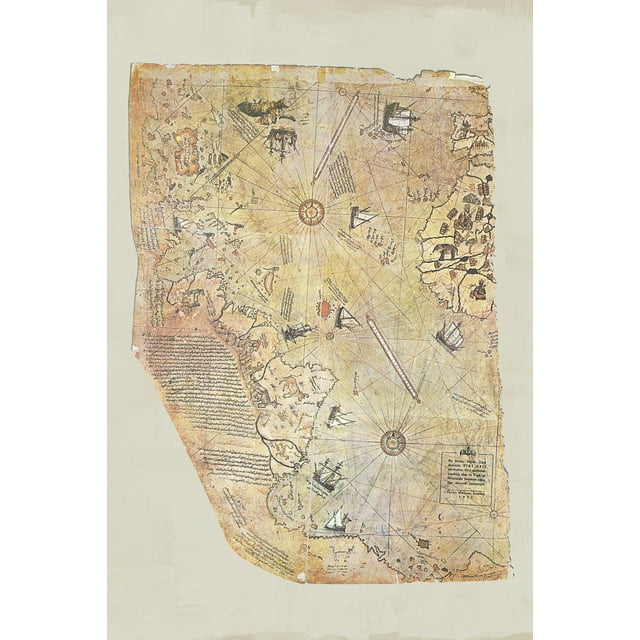 Piri Reis 1513 Historical World Map Travel World Map with Cities in Detail Map Posters for Wall Map Art Wall Decor Geographical Illustration Travel Destinations Cool Wall Art Print Poster 12x18