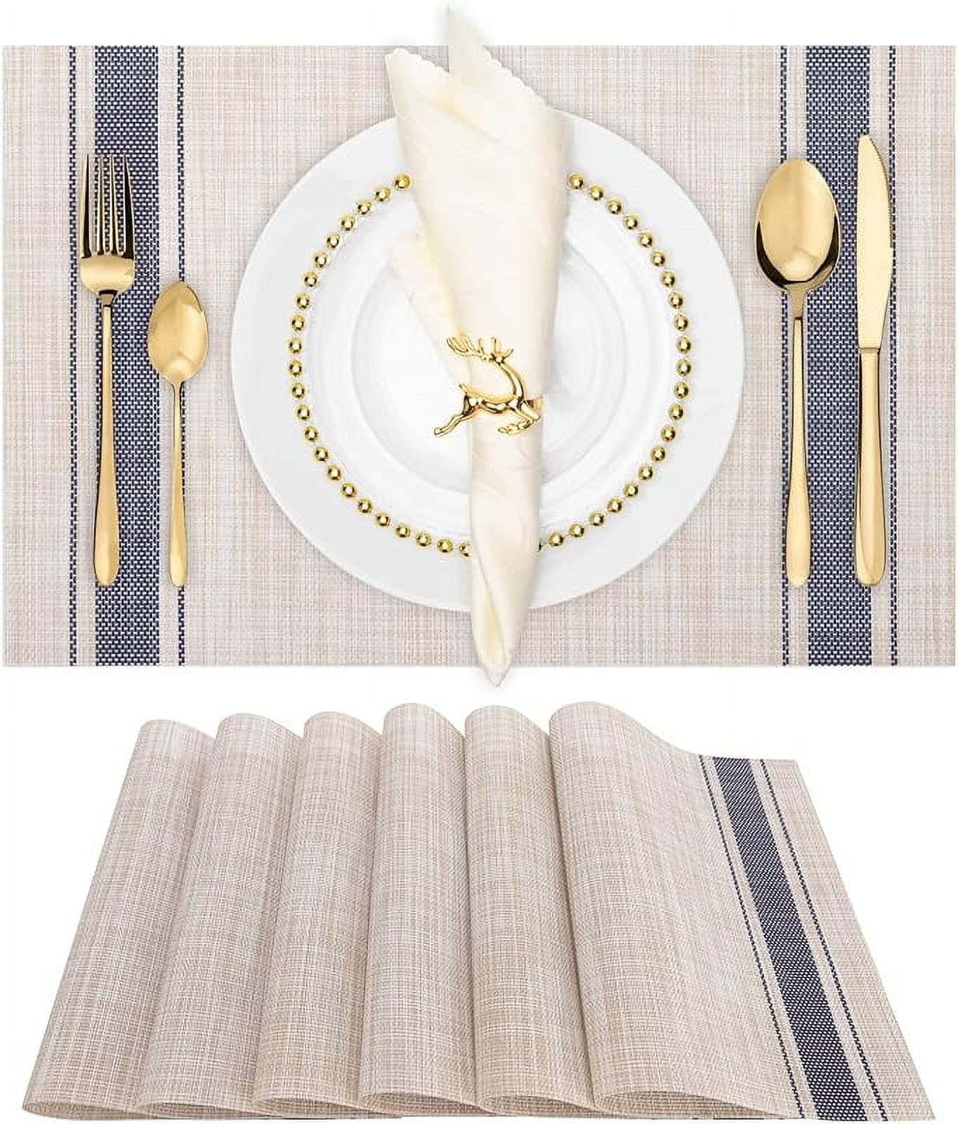 Placemats Set of 8 Woven Vinyl Insulation Indoor Place mats for Dining Table, Washable Durable PVC Table Mats (Beige)