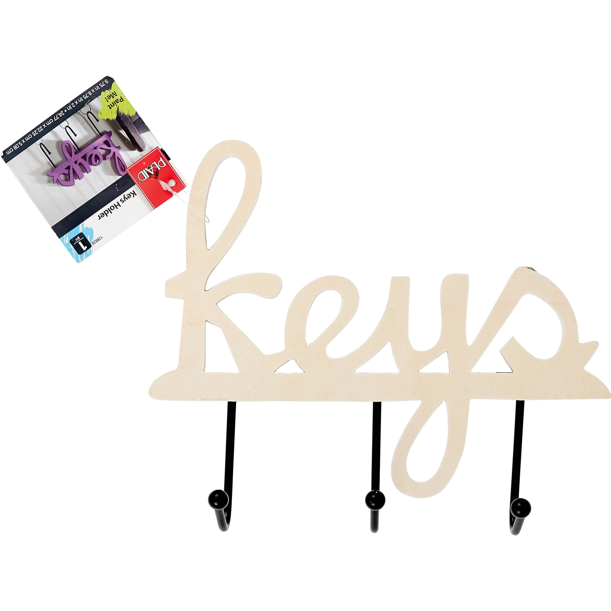 Plaid Unpainted Wood Surface, Key Holder Plaque, 1 Piece