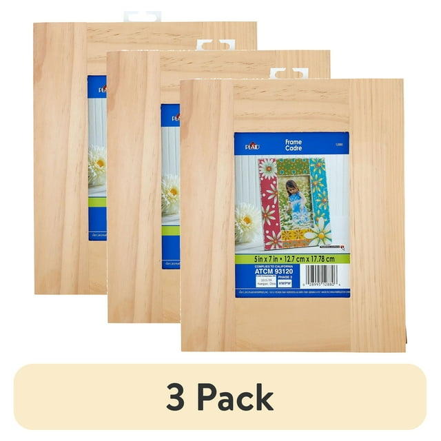 Plaid Unpainted Wood Surface, Wood Frame, 1 Piece, 5" x 7"