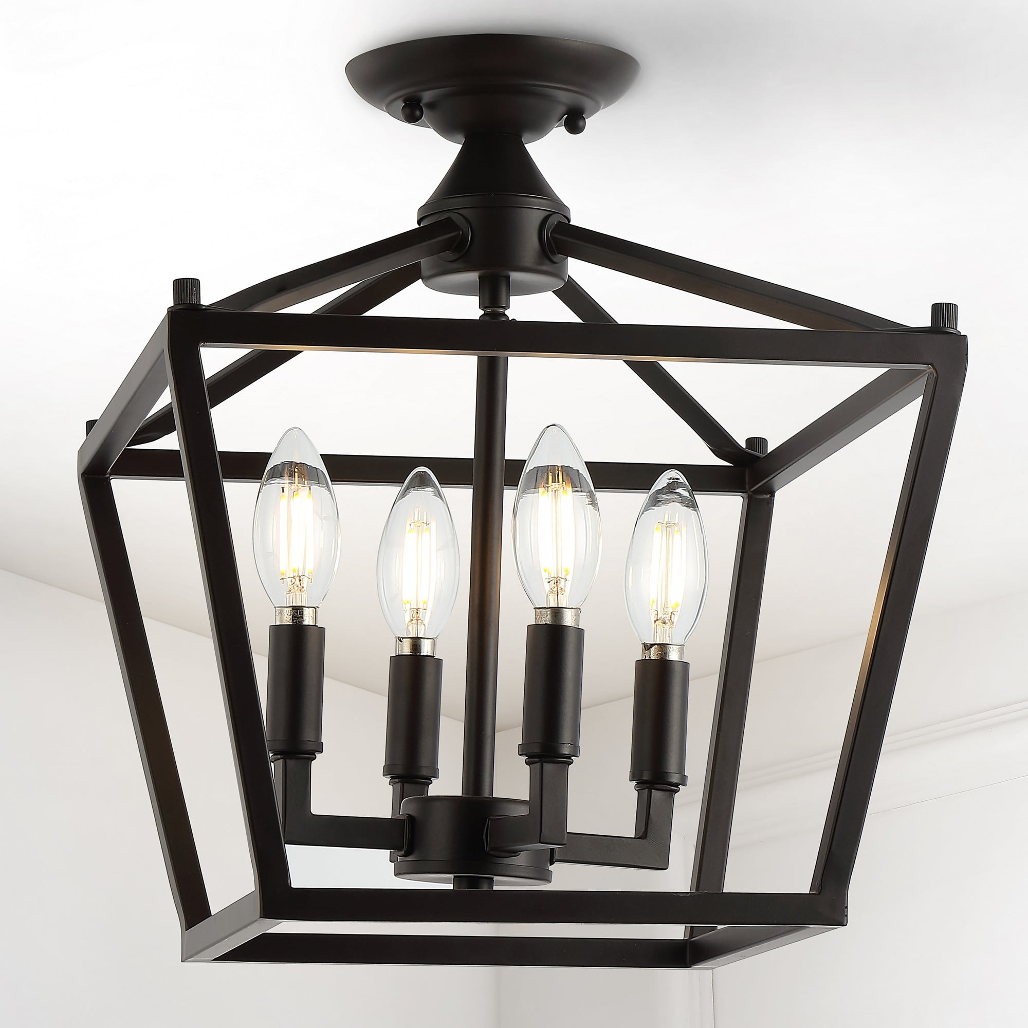 JONATHAN Y Milton Mini Lantern 4-Light Iron Modern Farmhouse LED Flush Mount, by JONATHAN  Y Oil Rubbed Bronze