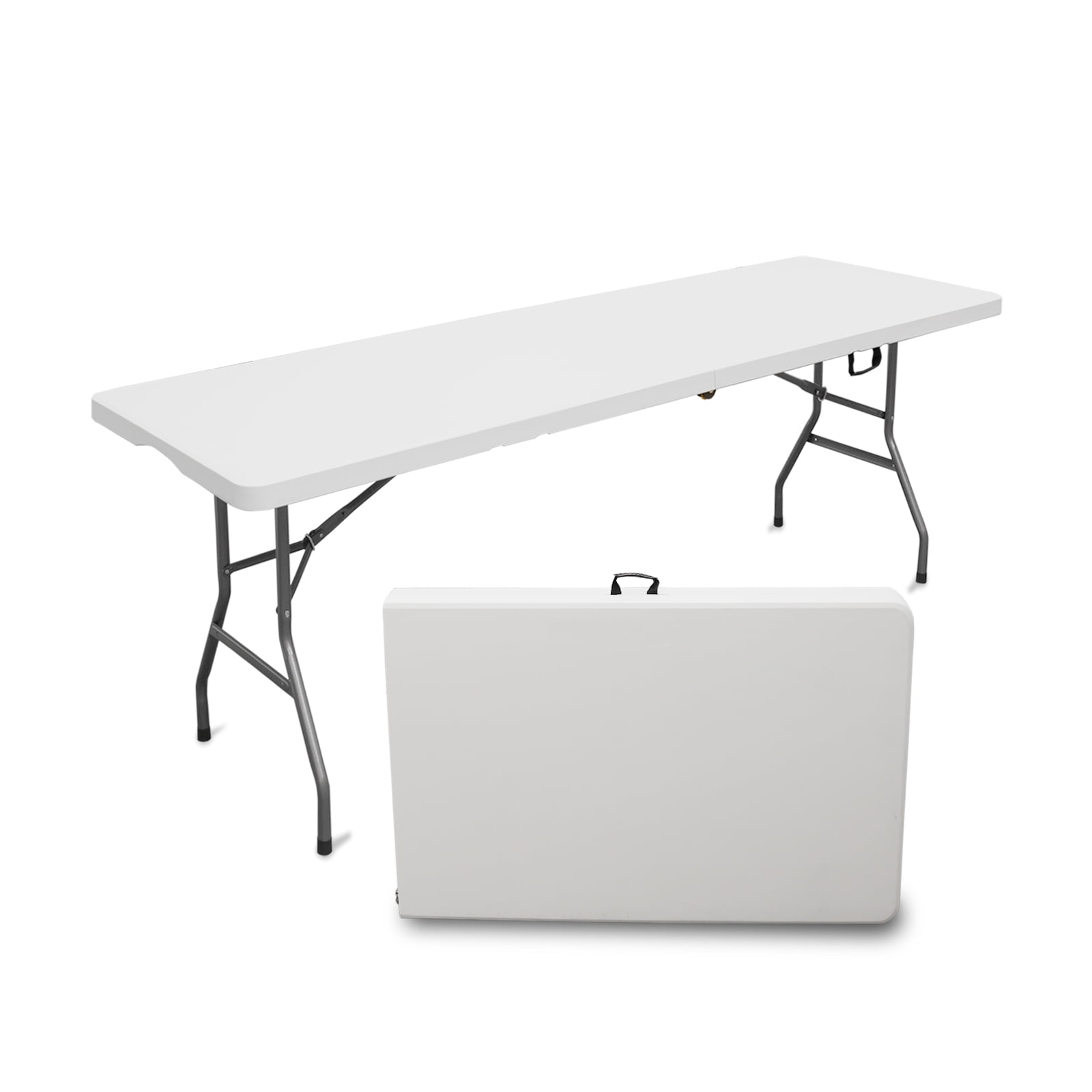 Plainsity Mesa Plegable de Plástico de 6 Pies - Mesa de Comedor Portátil, Plegable y Resistente para Fiestas, Bodas, BBQ, Camping, Eventos en el Patio Trasero - Mesa Utilitaria para Interiores/exteriores con Asa de Transporte Blanca