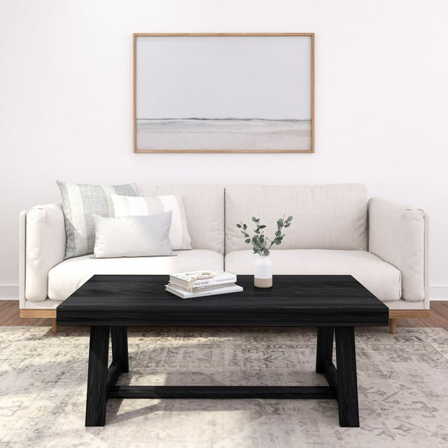 Plank+Beam Farmhouse Coffee Table, 48" Solid Wood Tables for Living Room, Rectangular Center Table