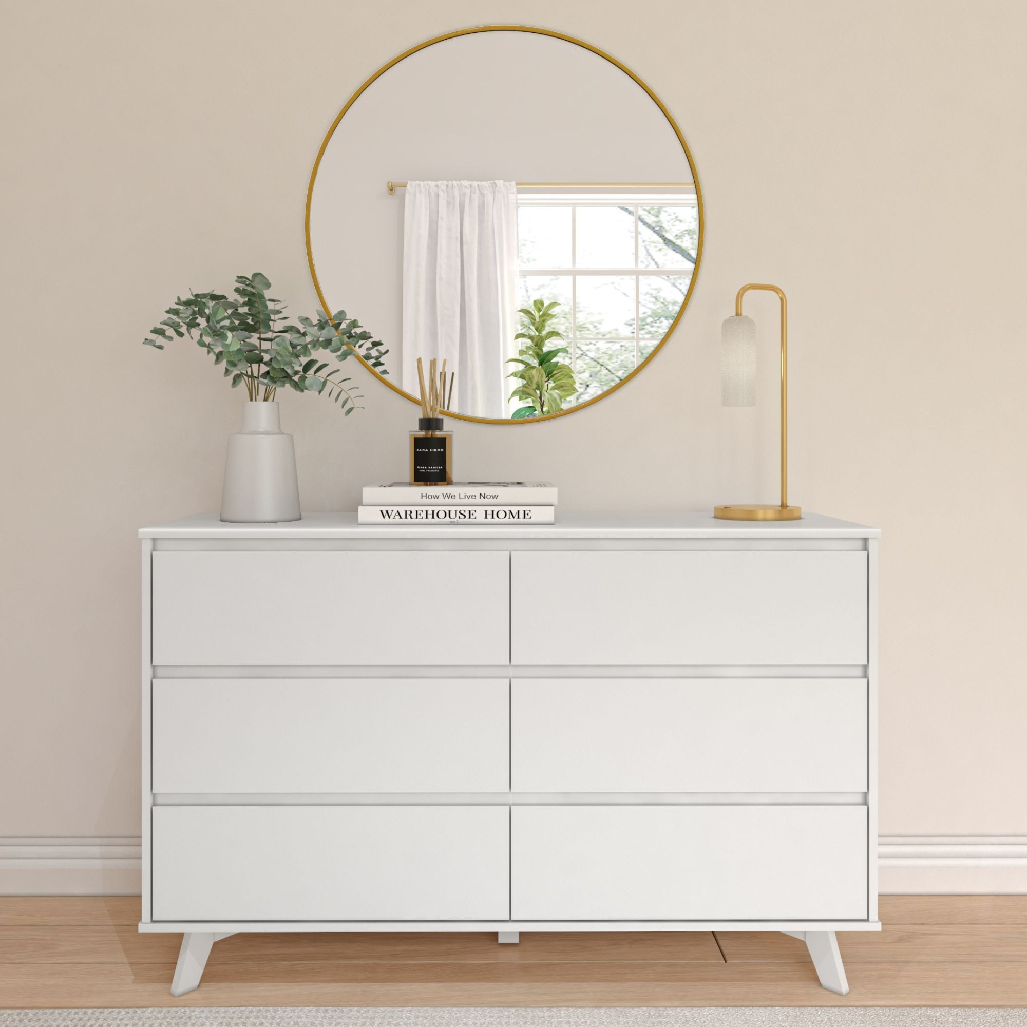 Plank+Beam Solid Wood Scandinavian 6-Drawer Dresser, White