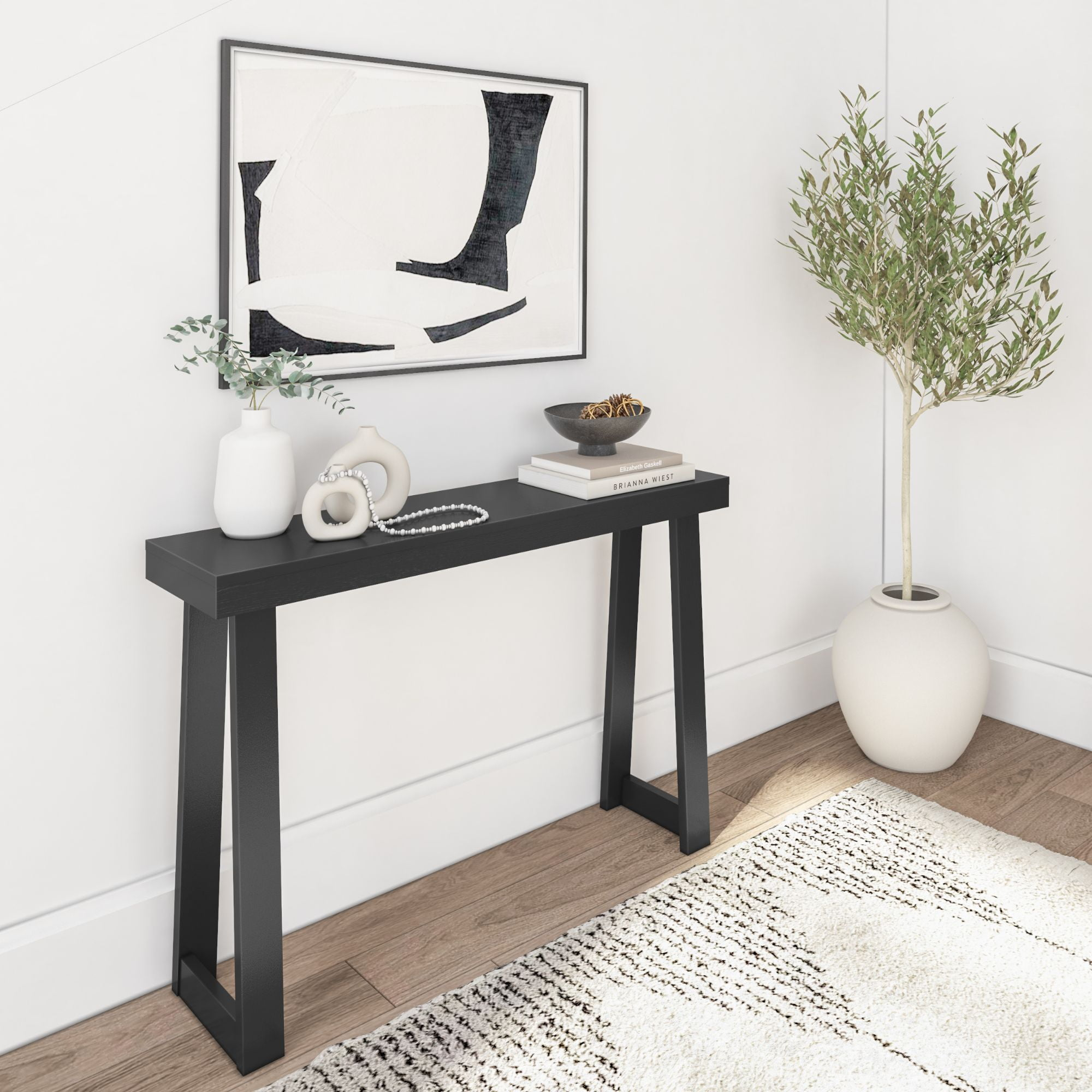 Plank+Beam 46" Classic Console Table, Solid Wood Entryway Table, Foyer Tables, Narrow Console Tables, Black