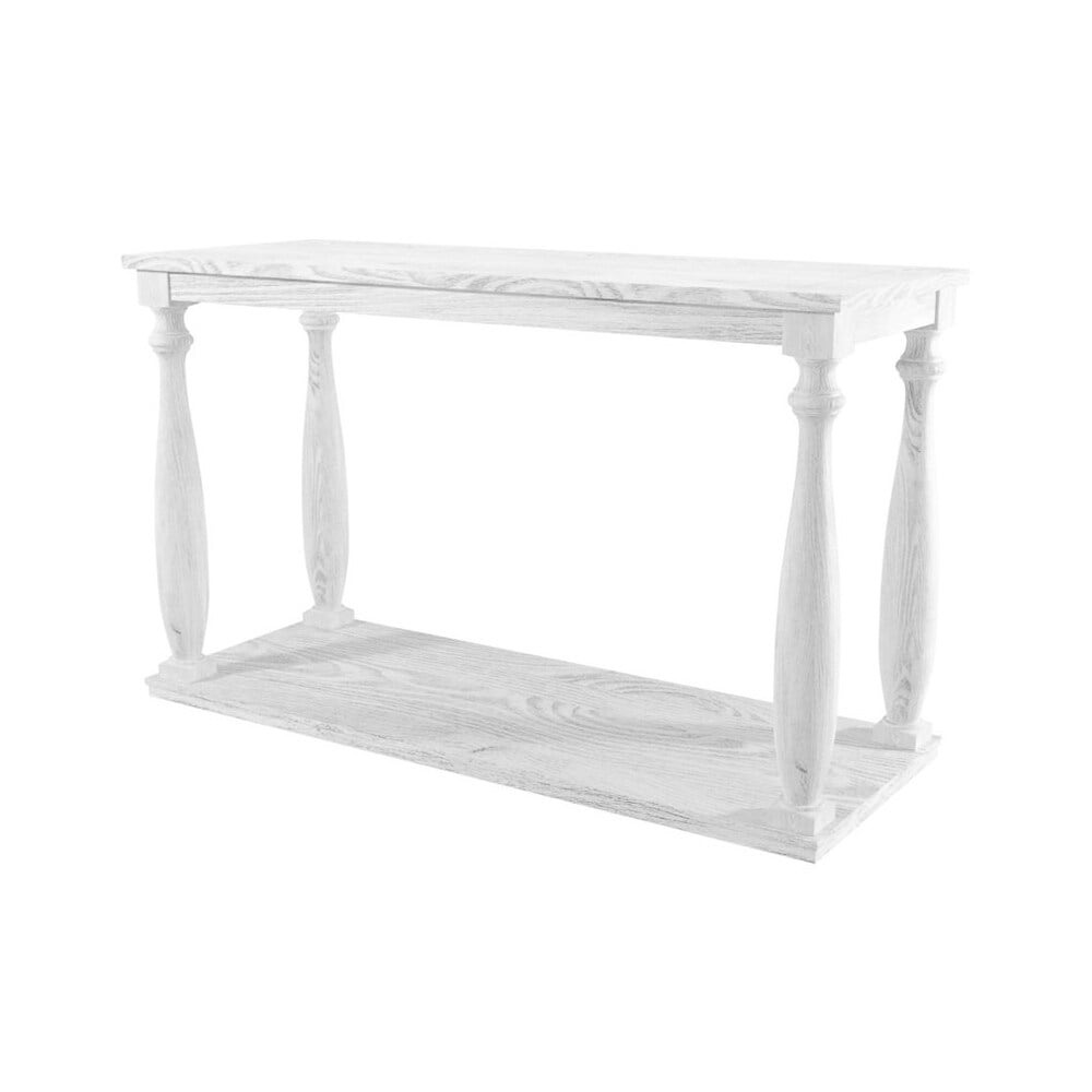 Plank Top Sofa Table with Open Shelf and Turned Legs, Antique White