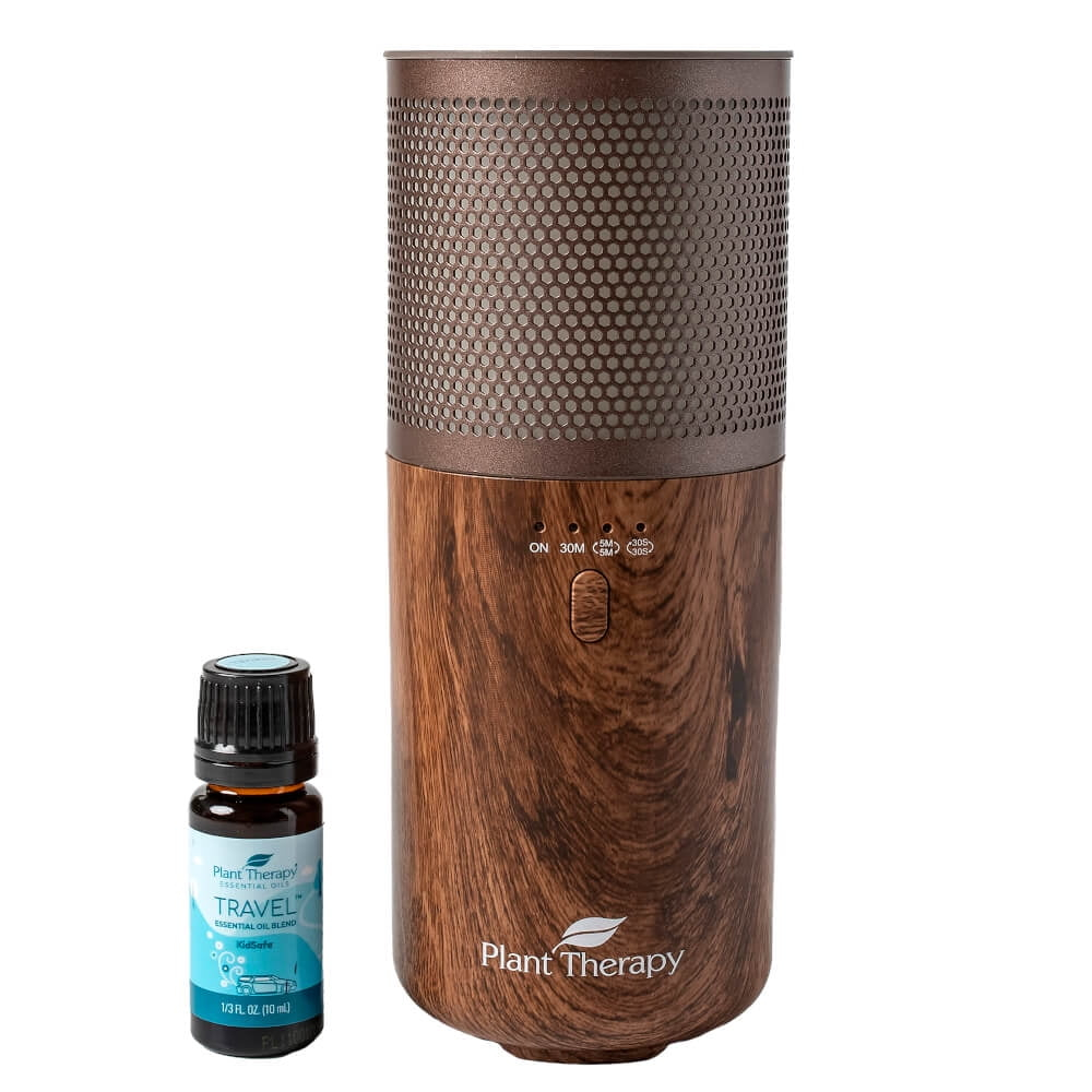 Plant Therapy Wood Grain Portable Diffuser Travel Pack, includes the Travel Essential Oil Blend 10 mL (1/3 oz) 100% Pure, Undiluted, Natural Aromatherapy, Therapeutic Grade