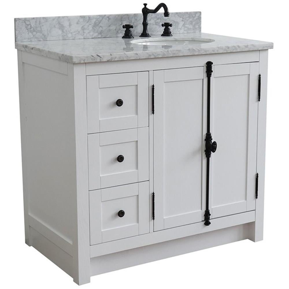Plantation Solid Wood Vanity with Right Oval Sink in Glacier Ash/White
