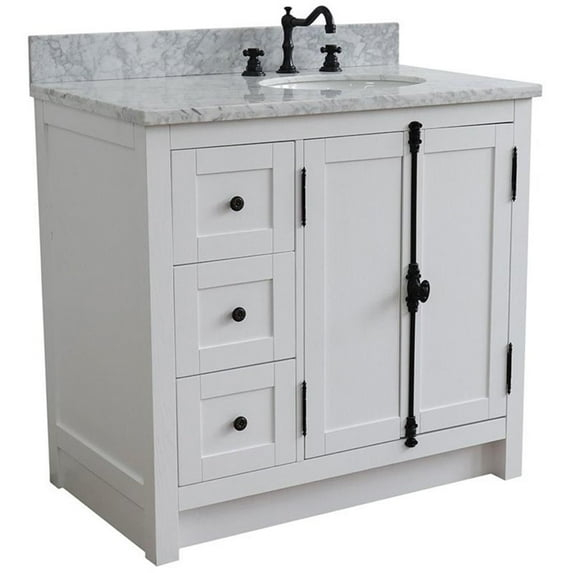 Plantation Solid Wood Vanity with Right Oval Sink in Glacier Ash/White