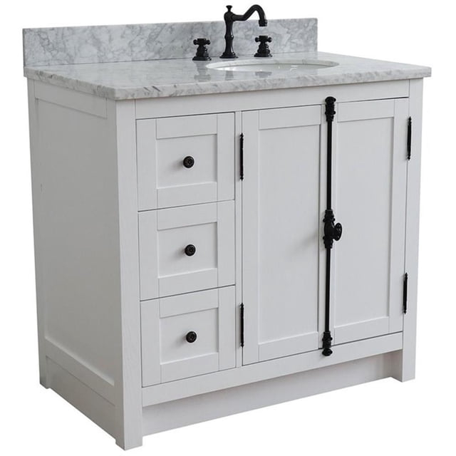 Plantation Solid Wood Vanity with Right Oval Sink in Glacier Ash/White