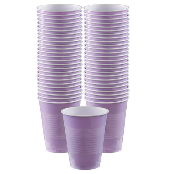Amscan Disposable Plastic Cups -18 oz, 50 Ct, Lavender