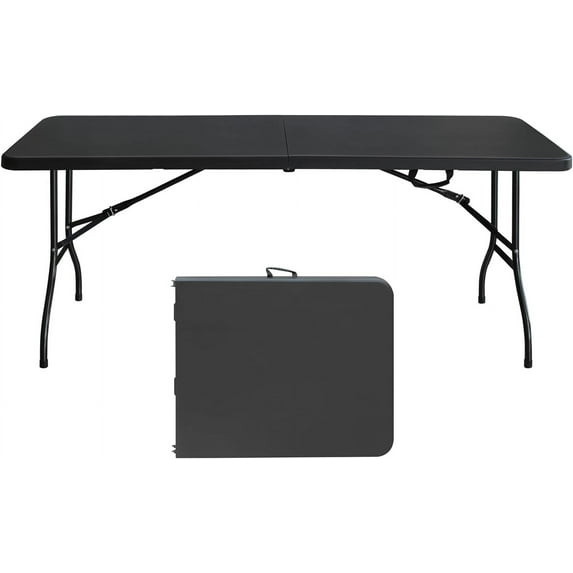 Plastic Folding Table 6ft Heavy Duty Portable Dining Table for Camping, Picnics, Parties, High Load Bearing Foldable Picnic Table,Black