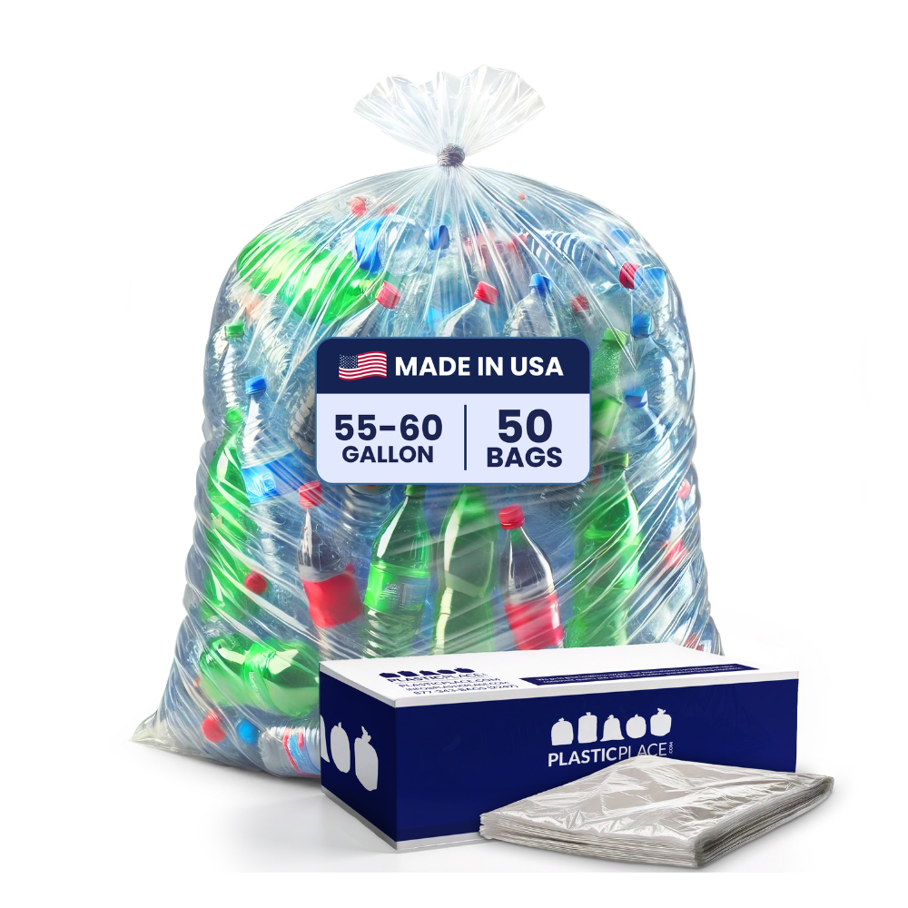 Plasticplace 55-60 Gallon Trash Bags, Clear (50 Count)