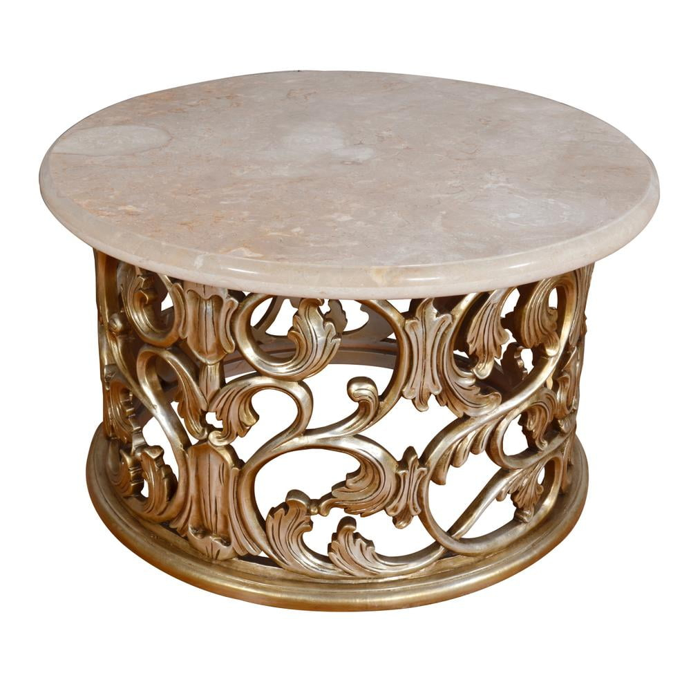 Platine Hand Carved Coffee Table w Creama Marfil Marble