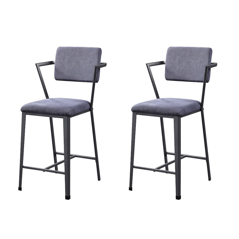 Fabric Upholstered Metal Counter Height Chair, Set of 2,Gray and Black