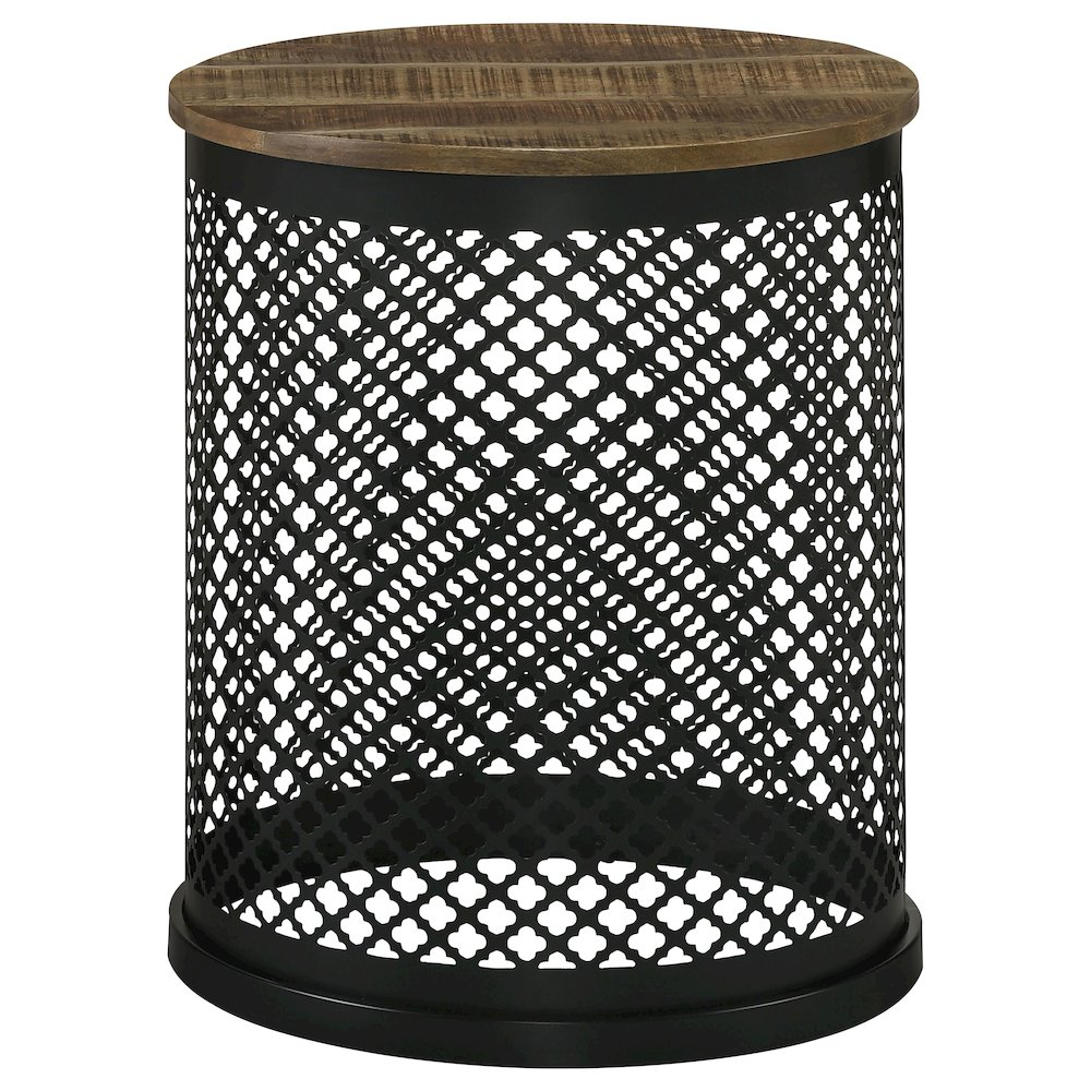 Plethoria Home Natural and Black Drum Base Accent Table